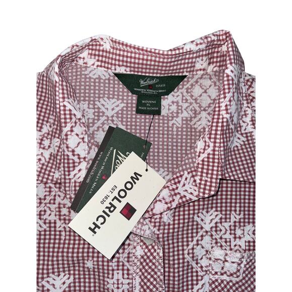 Woolrich Western Gingham Quilt Button Down Short Sleeve Shirt NWT Womens XL - Picture 3 of 6